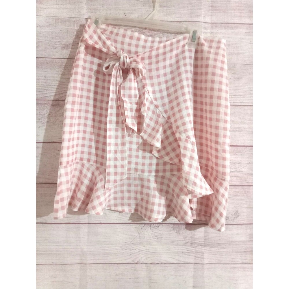 eight Paris Shirt women's Size Large Faux Wrap Ruffle Side Zip Gingham Skirt